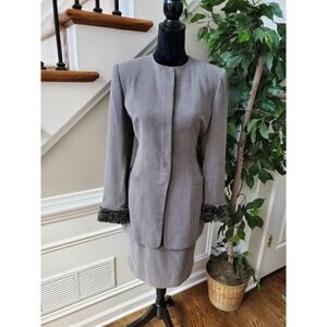 Vintage Renlyn NY Gray 100% Polyester Long Sleeve Jacket & Skirt 2 Piece Suit 8